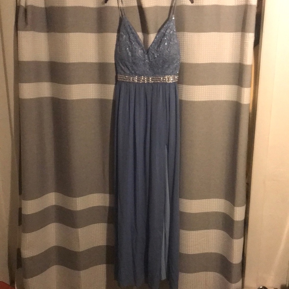 Lace & Chiffon Gown with Slit